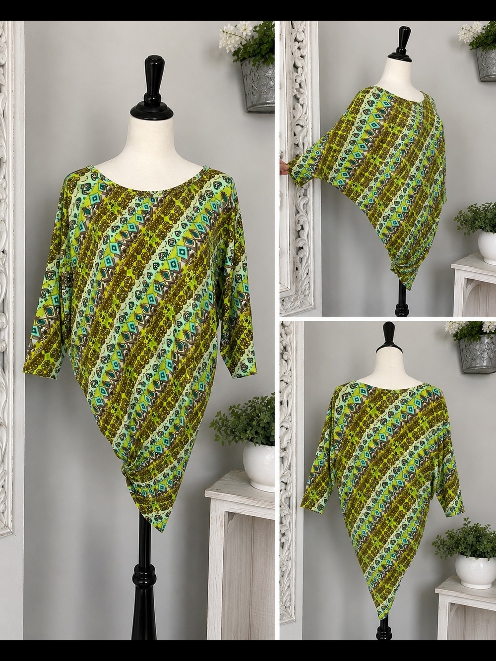 Classique Large Boho Asymmetrical Handkerchief Hem Geometric Tunic Top Rayon